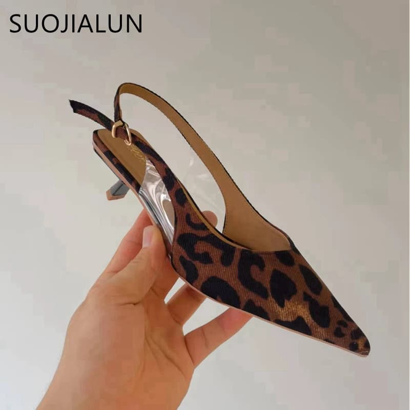 SUOJIALUN 2024 Estate Nuove Donne di Marca Sandalo di Modo Punta a Punta Superficiale Signore Eleganti Slingback Scarpe Sottili Tacco Med Pompe