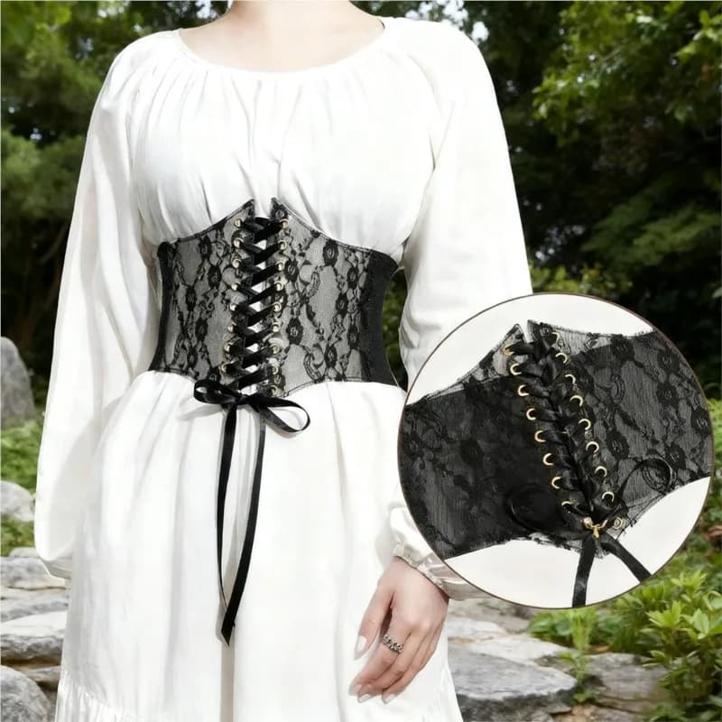 Corsetto Punk Nero Cinture larghe Corpo dimagrante per le donne Cintura elastica a vita alta Fascia femminile Cintura corsetto con lacci alla moda