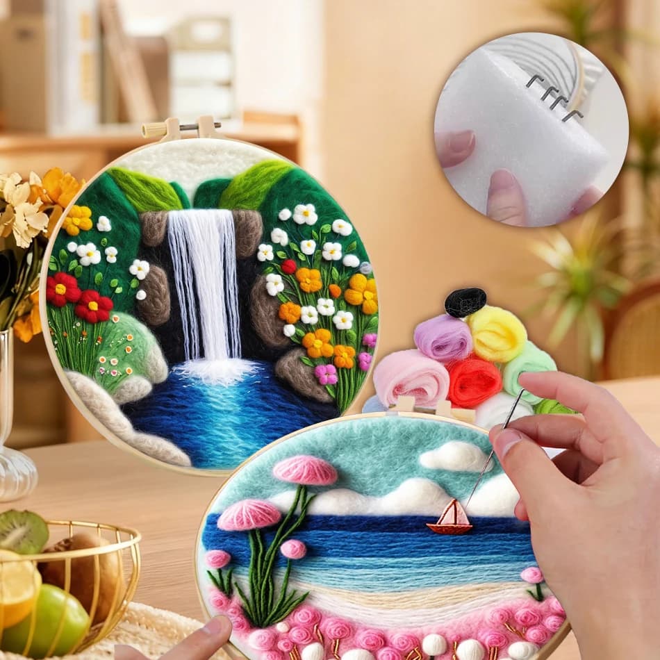 GATYZTORY Kit per Feltro di Lana, Kit di Cucito, Artigianato, Paesaggi in Feltro, Telaio per Ricamo, Set Creativo Fai da Te