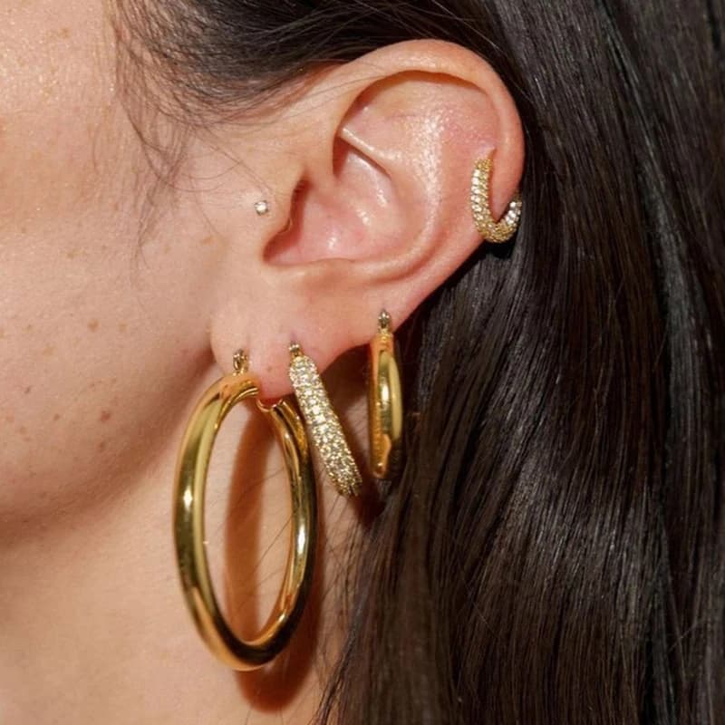 Gold Color Zircon Large Circle Hoop Earrings for Women Paved CZ Stone U Shape Round Huggie Hoops Luxury Trendy Statement Jewelry