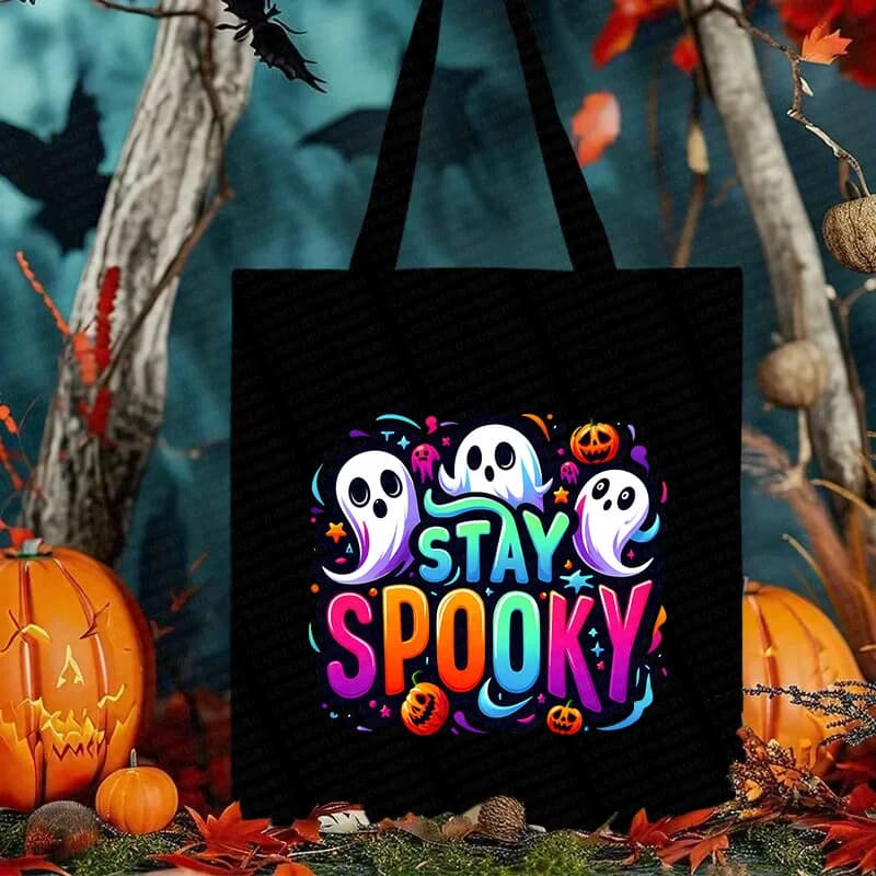 Borsa a tracolla tote in tela da donna Halloween Spooky Season Fantasma Zucca Pipistrello Festivo Giocoso Borse giornaliere Borse da donna
