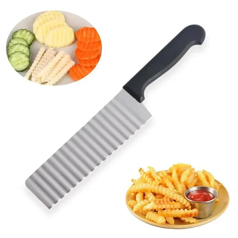 Affettatrice lunga per patatine fritte in acciaio inossidabile Pasta Verdura Frutta Piega Affettatrice ondulata Coltello Taglierina per patate Chopper Friggitrice francese