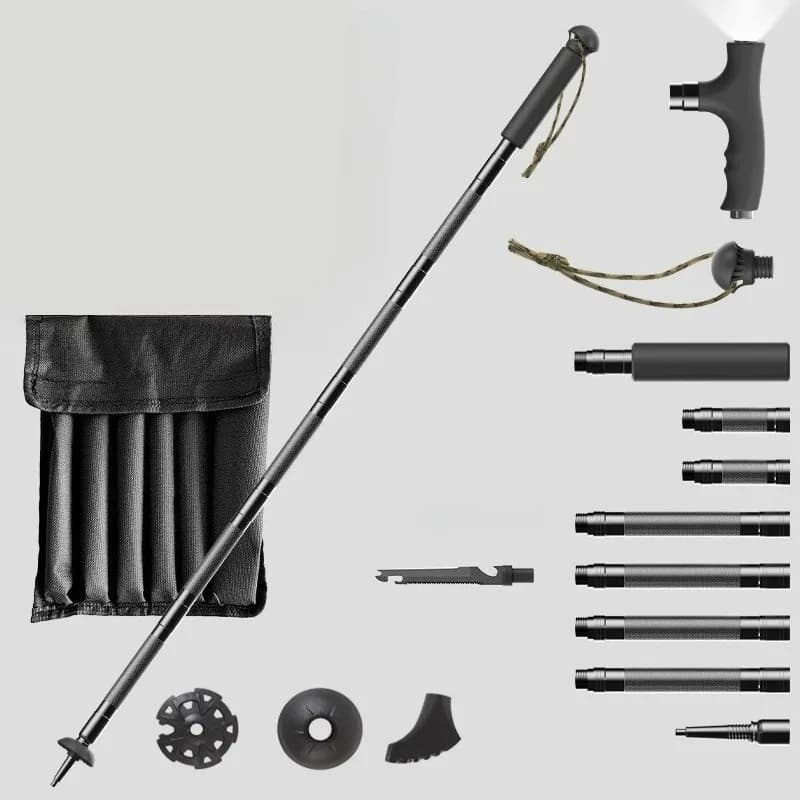 Emergency Trekking Stick with LED Light, Light Aluminum Alloy, Height Adjustable, For Hiking and Camping