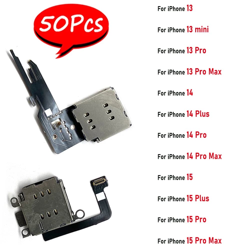 50 Pezzi, Connettore per Lettore Scheda SIM, Cavo Flessibile di Ricambio per iPhone 13 mini 14 Plus 15 Pro Max 13 Pro Dual SIM