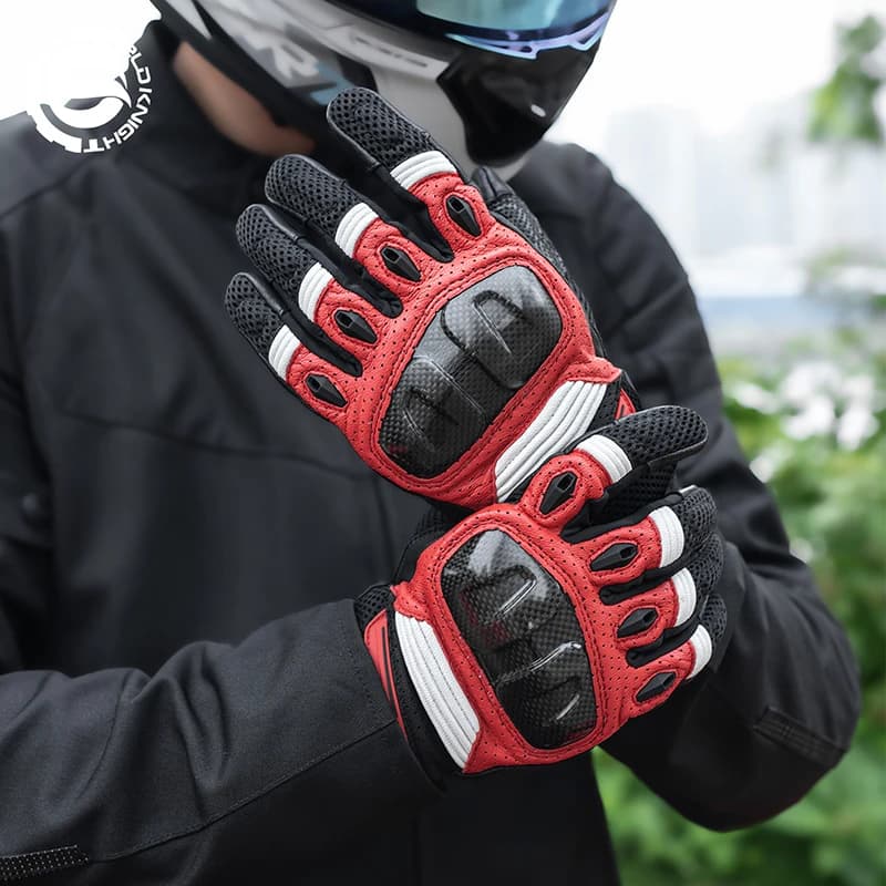 SFK Full Finger Motorcycle Riding Gloves Summer Breathable Carbon Fiber Protective Goat Real Leather Non-slip Wear-resistant