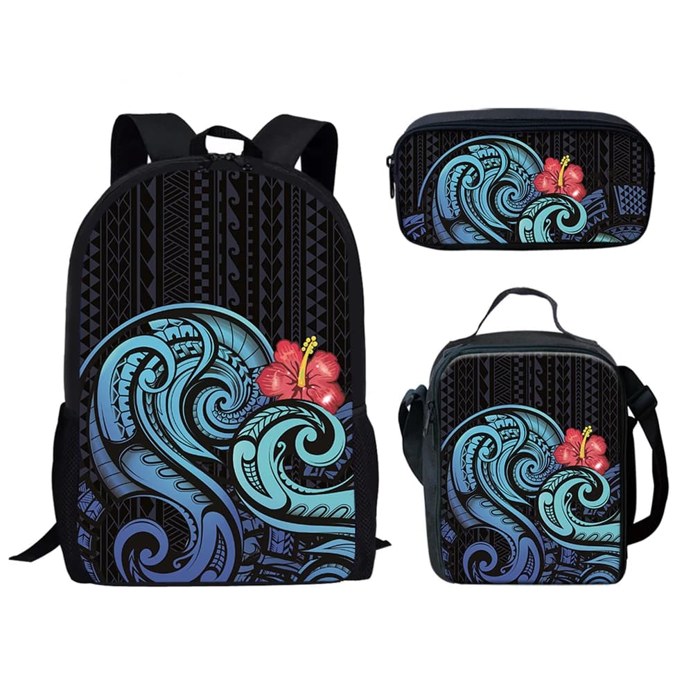 Fashion Youthful Reggae Color Polynesian Hibiscus 3D Print 3pcs/Set Travel bags Laptop Daypack Backpack Lunch Bag Pencil Case