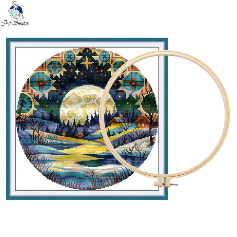 Kit per punto croce Joy Sunday, ricamo fai da te, luna piena, 14CT, 34*34 cm, artigianato, cucito, decorazione per la casa + REGALI GRATUITI