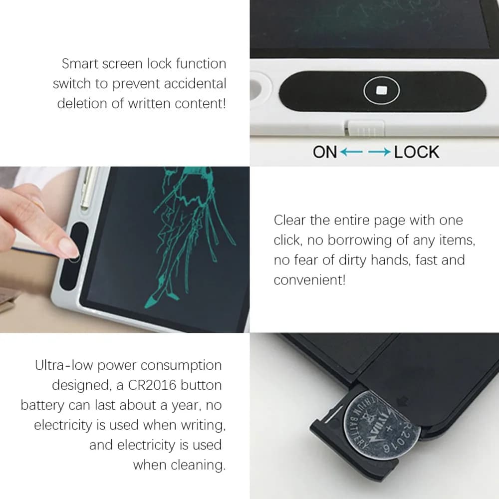 Black LCD Writing Tablet Small with Leather Sleeve Drawing Board Lightweight Light-Powered Electronic Board