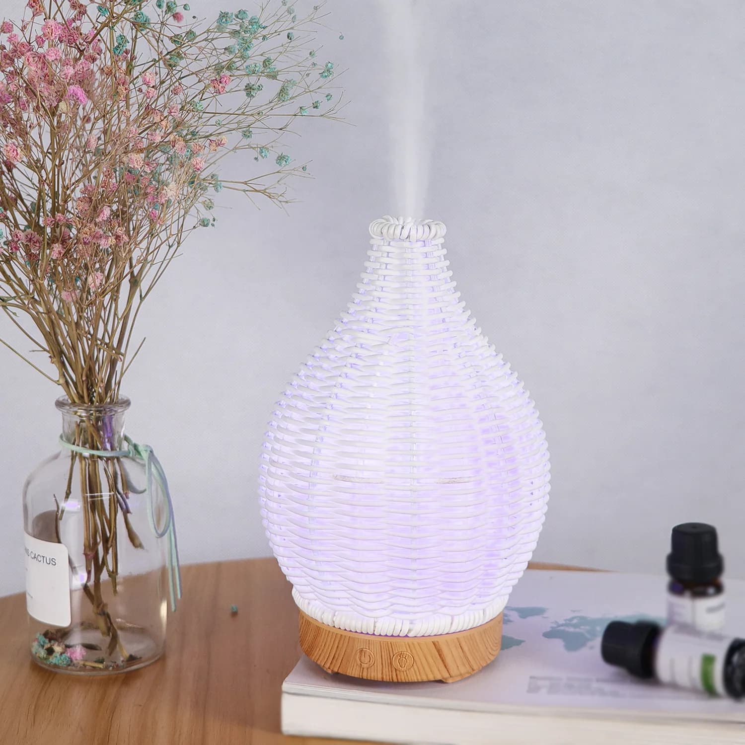 Vaso in tessuto di legno Aromaterapia Umidificatore Vaso per uso domestico Umidificatore ad ultrasuoni Muto Umidificatore colorato Strumento spray