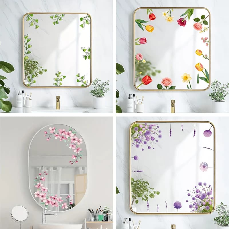 Adesivi murali con foglie verdi primaverili e motivi floreali, adesivi per vetri per porte doccia, specchi, vetri del bagno, autoadesivi rimovibili