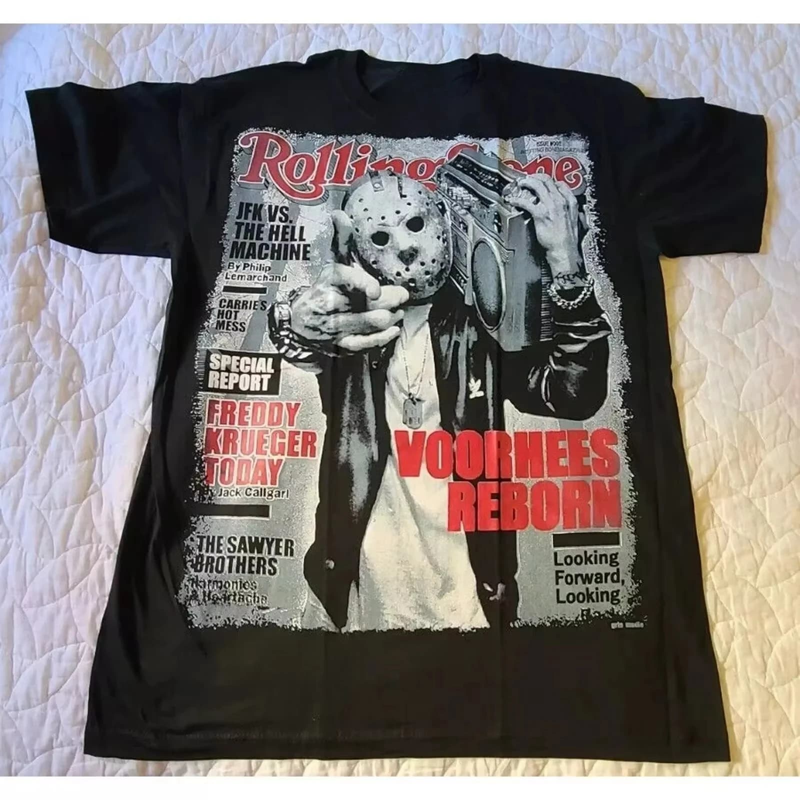 Y2K Fashion Casual Logo Print Double-Sided Friday Drowned Jason Voorhees Dual Sided Horror T-shirt Size Tee Short Sleeve T-shirt