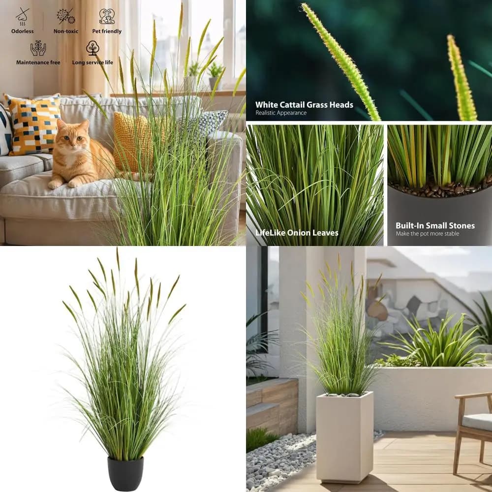 35 Artificial Cattail Plants, Cipolla Floor Plant for Interior/External, Home and Office Decoration, Vase Plant, House Opening Gift, G