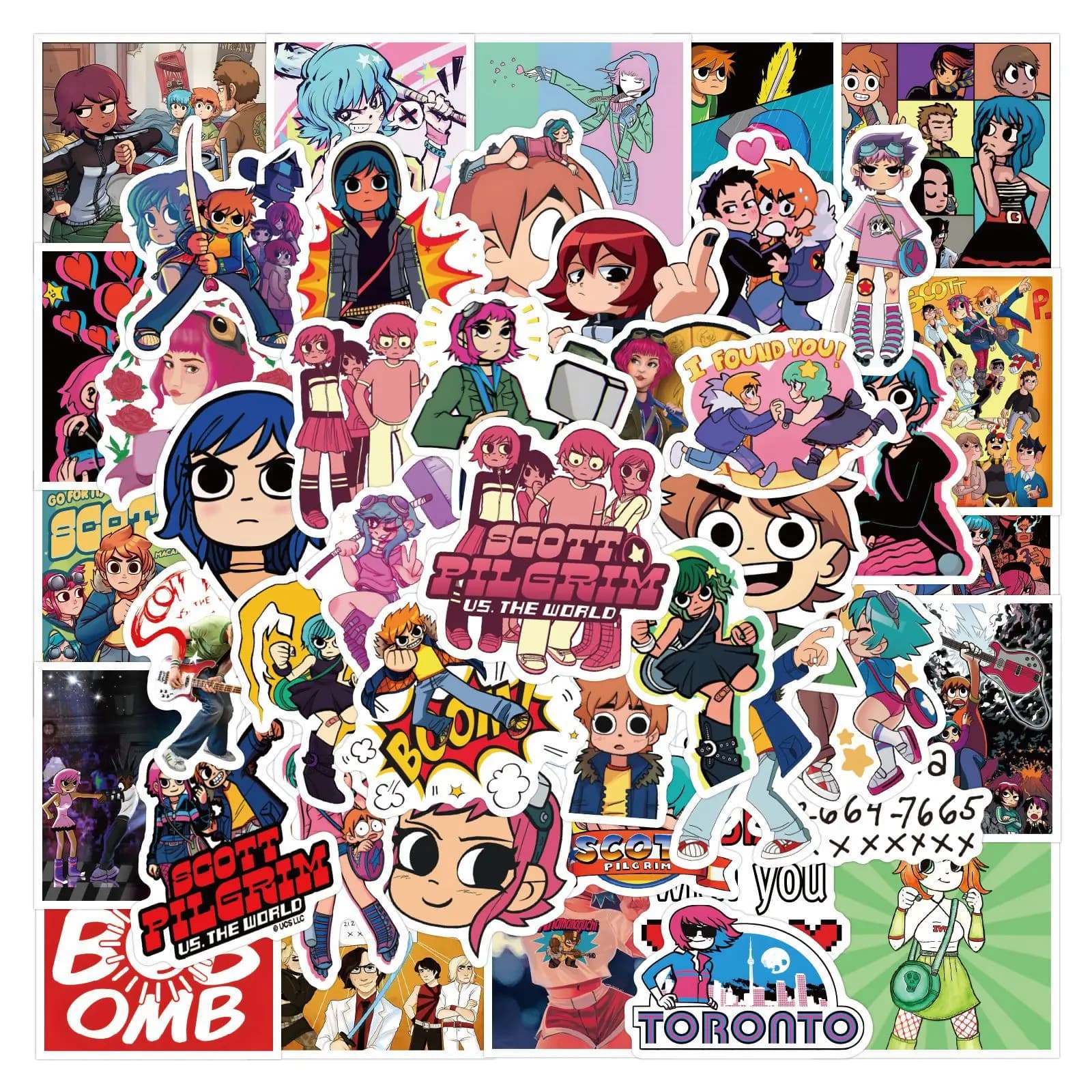 55pcs Cute Scott Pilgrim stickers Aesthetic Decals Decorative Scrapbook Notebook Phone Luggage Sticker DIY Toys