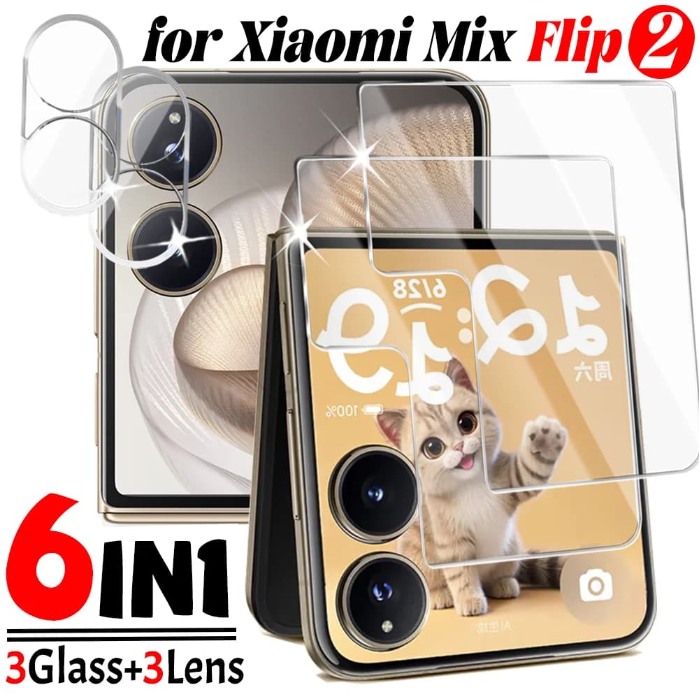 6 in 1 for Xiaomi Mix Flip 2 HD outdoor screen protection tempered glass protective film for back phone lenses complete cover for Mix Flip 2
