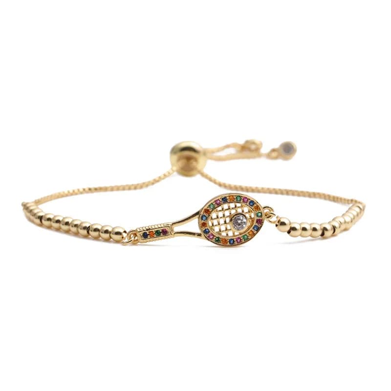 Placcato in oro multicolore Cubic Zirconia cristallo racchetta da tennis braccialetto di fascino donne 2024 nuova moda CZ pietre racchetta regalo gioielli