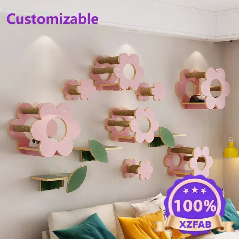 Factory Direct 2026 Internet celebrity flower cat climbing frame wall type cat wall hanging nest wall hanging all solid wood