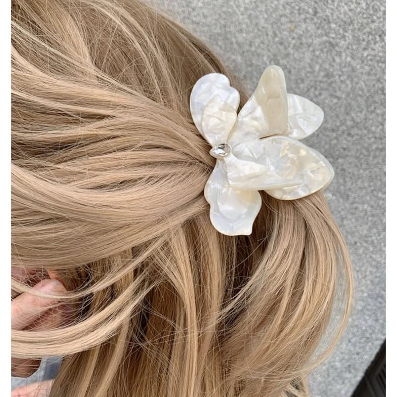 Fermaglio per Capelli Elegante Stile Francese da Donna, con Fiore 3D Romantico e Zirconi, in Acetato, a Forma di Squalo, Accessorio per Capelli