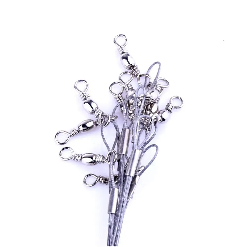 10 Pcs High Carbon Stainless Steel String Rolling Swivels Safety Snaps Rope Wire Fishing Wire Line Leader Trace With Snap