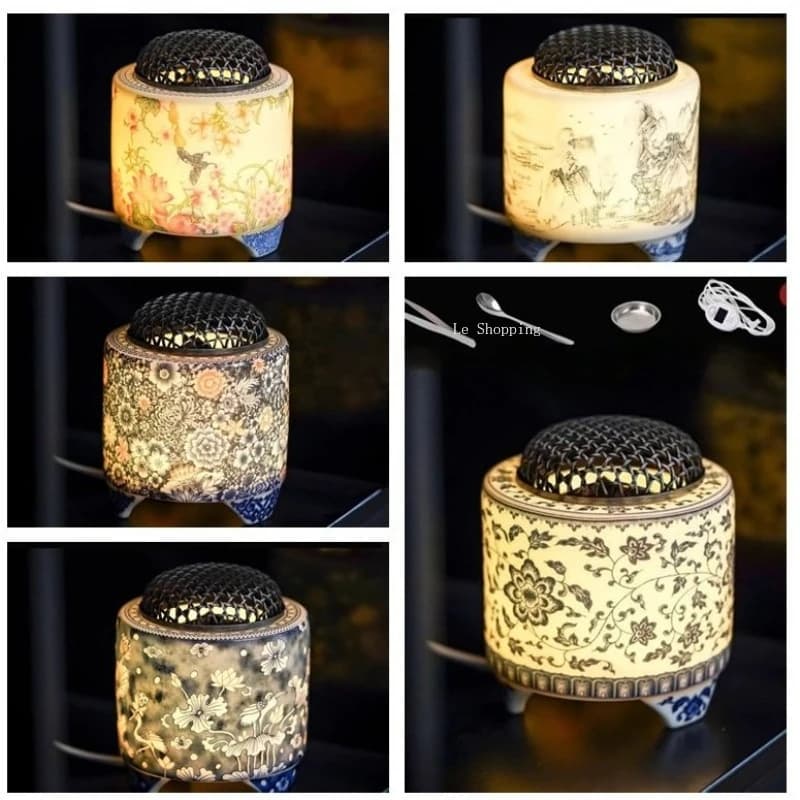 Bruciatore di incenso elettronico in ceramica/incensiere a blocchi di legno incensiere cronometrato per la purificazione dell'aria interna della casa Prodotti per la decorazione del desktop