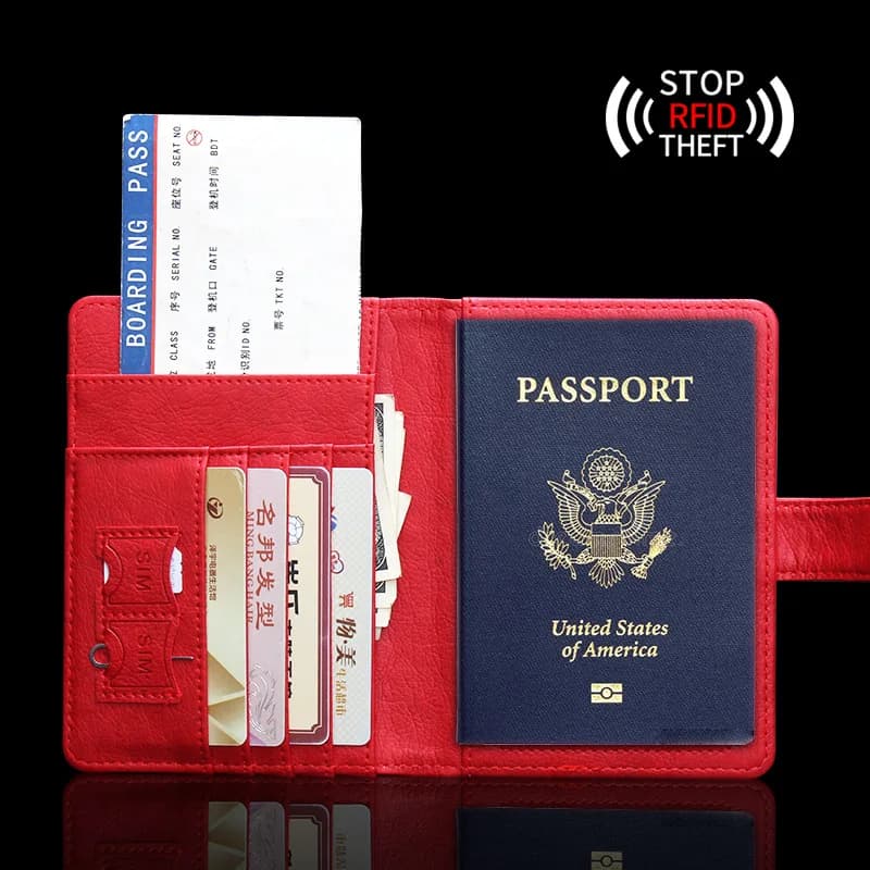 Porta passaporto Portafoglio in pelle con blocco Rfid Portafoglio da viaggio Portafoglio Rfid sottile per regalo Viaggio d'affari da donna