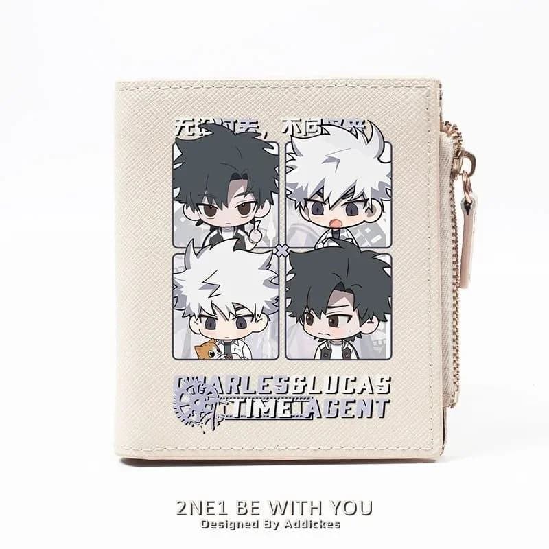 Chibi Nero Bianco Link Fare clic su Portafoglio anime in pelle vegana per studente Bifold RFID Blocco cerniera Mini borsa Breve fermasoldi