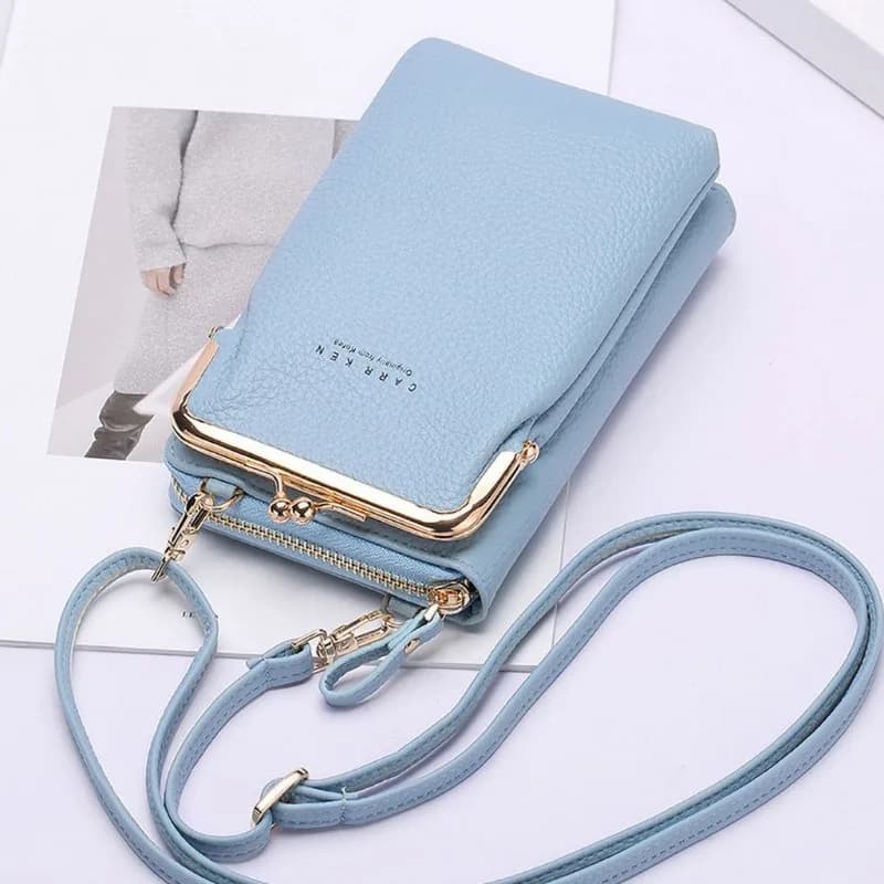 1PC Shoulder Bags Touch Screen Cell Phone Bag for Smartphone Metal Leather Wallet Shoulder Bag