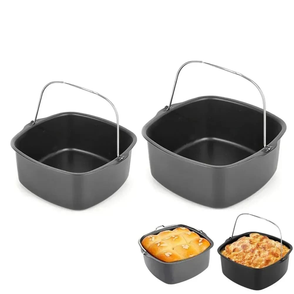 Air Fryer Basket Steel Square Non-stick Cake Baking Tray Barrel Dish Roasting Basket Pan Bakeware Mold Kitchen Accessorie