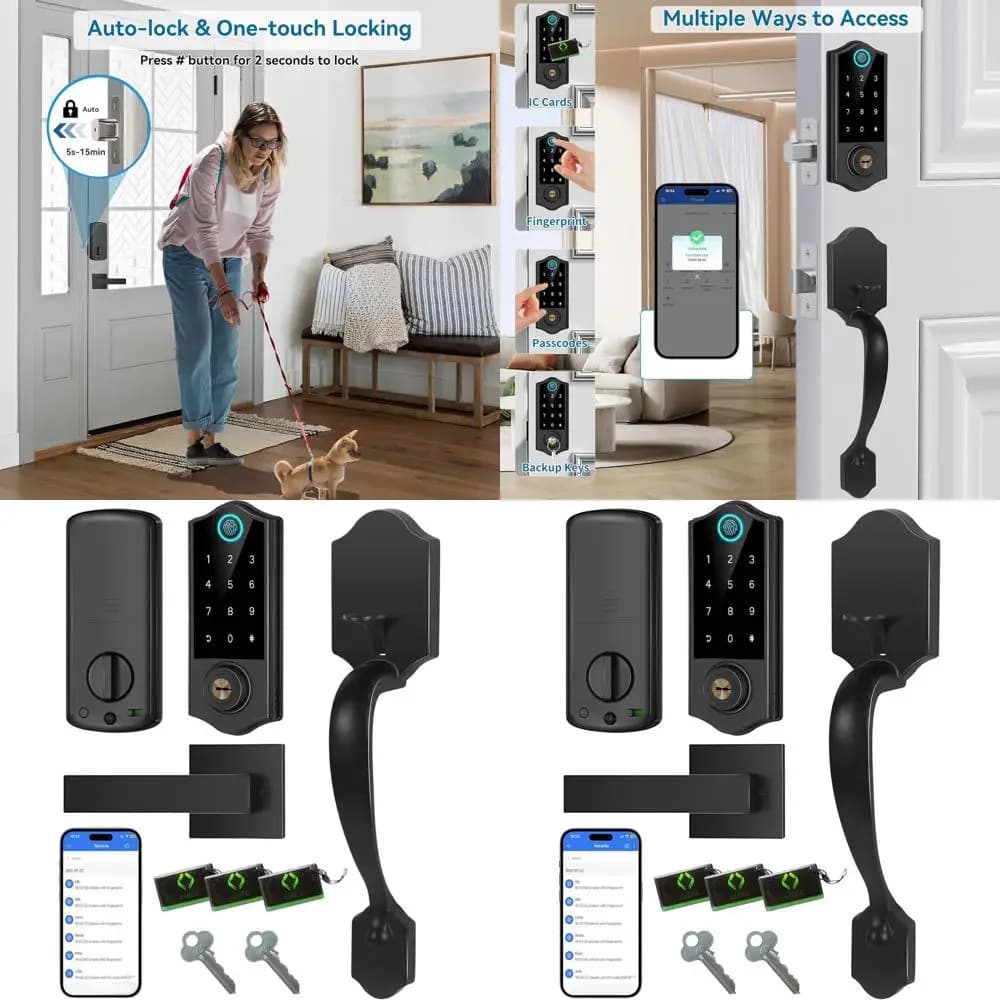 Serratura Intelligente con Touchscreen Digitale, Controllo App, Accesso Senza Chiave, Chiusura Automatica, Facile Installazione, Nera