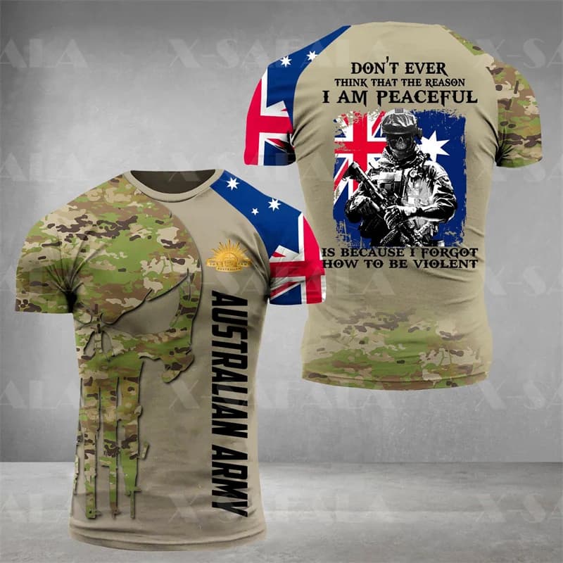 T-Shirt con grafica teschio militare dell'esercito dell'australia per abbigliamento da uomo T-Shirt con bandiera Aussie T-Shirt veterano soldato Forest Camouflage Tee Shirts