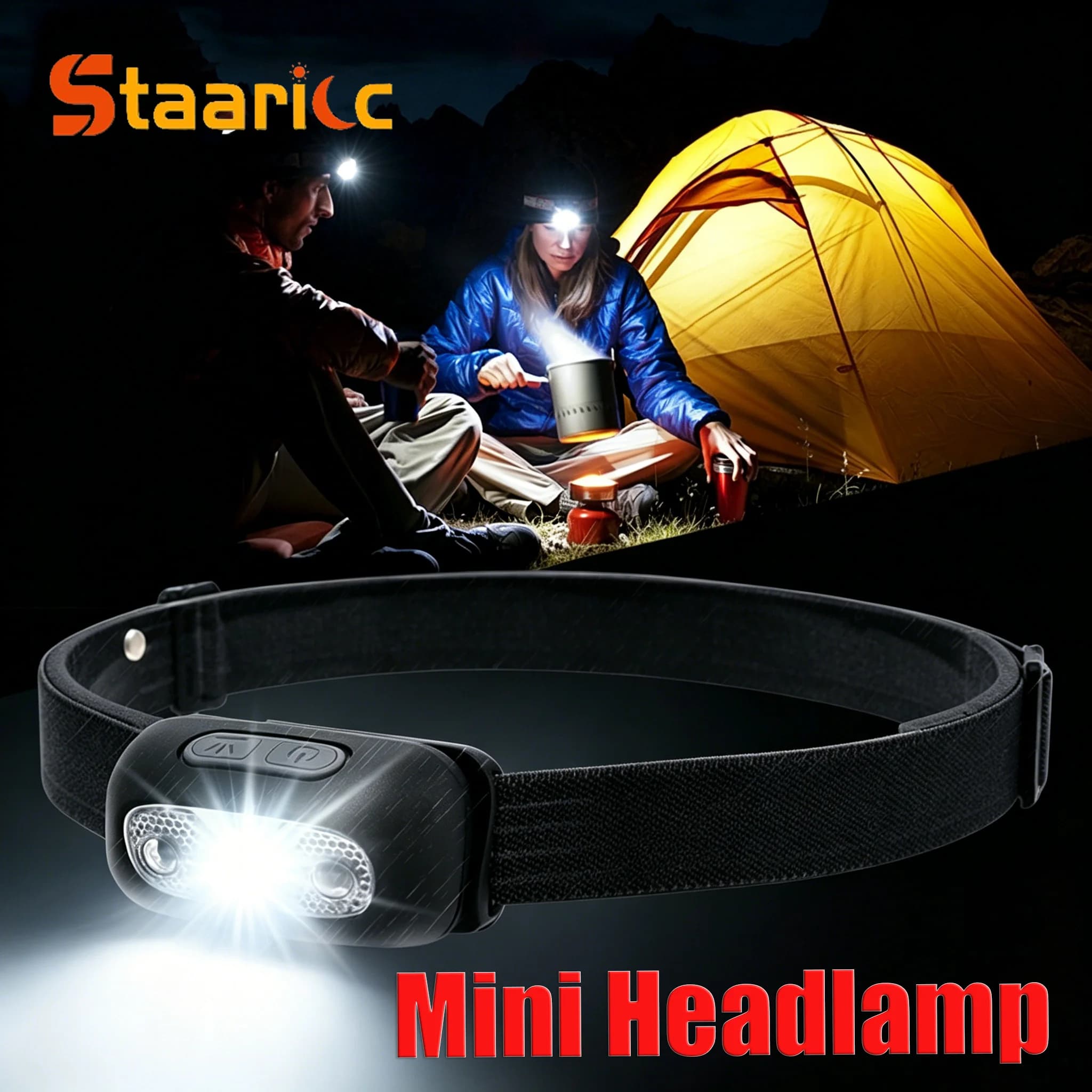 Mini Torcia Frontale Ricaricabile USB con Sensore di Movimento, Lampada per Illuminazione Esterna per Campeggio, Escursionismo e Uso di Emergenza