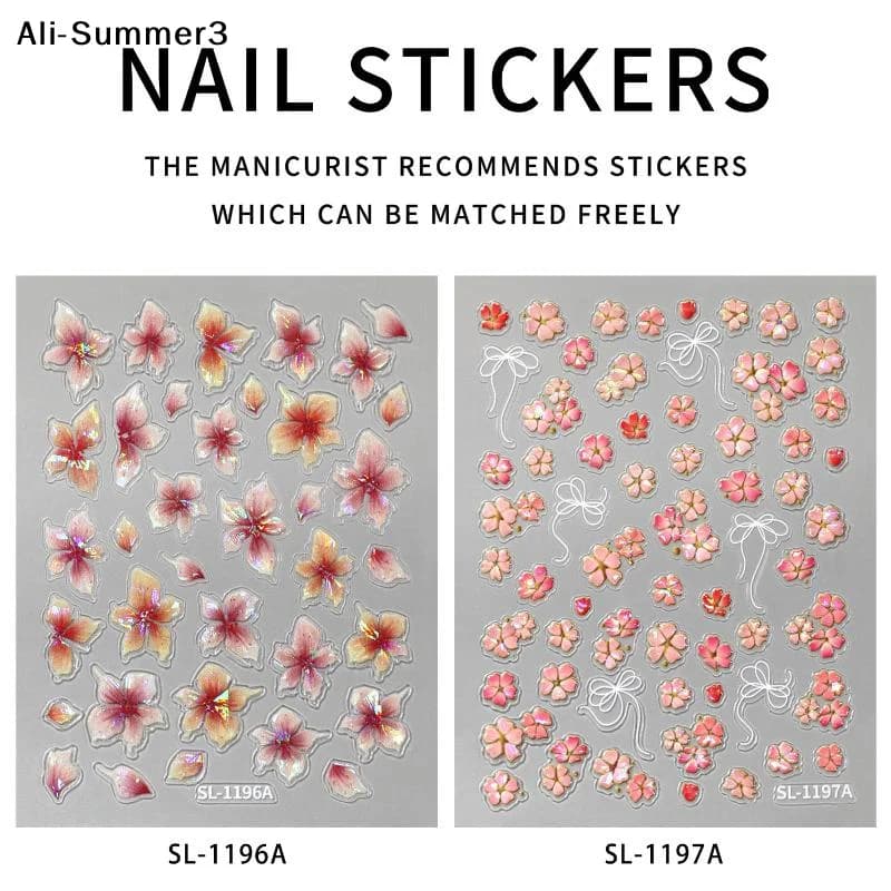 【Y3】1 Sheet New Ice Clear Small Flower Nail Art Decorative Stickers Jelly Effect Oil Painting Flower Manicure Decals