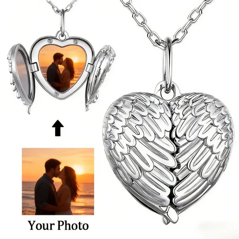 Necklace with Custom Angel Shape Pendant, Small Box for Photo, Unique Gift for Christmas and Valentine's Day