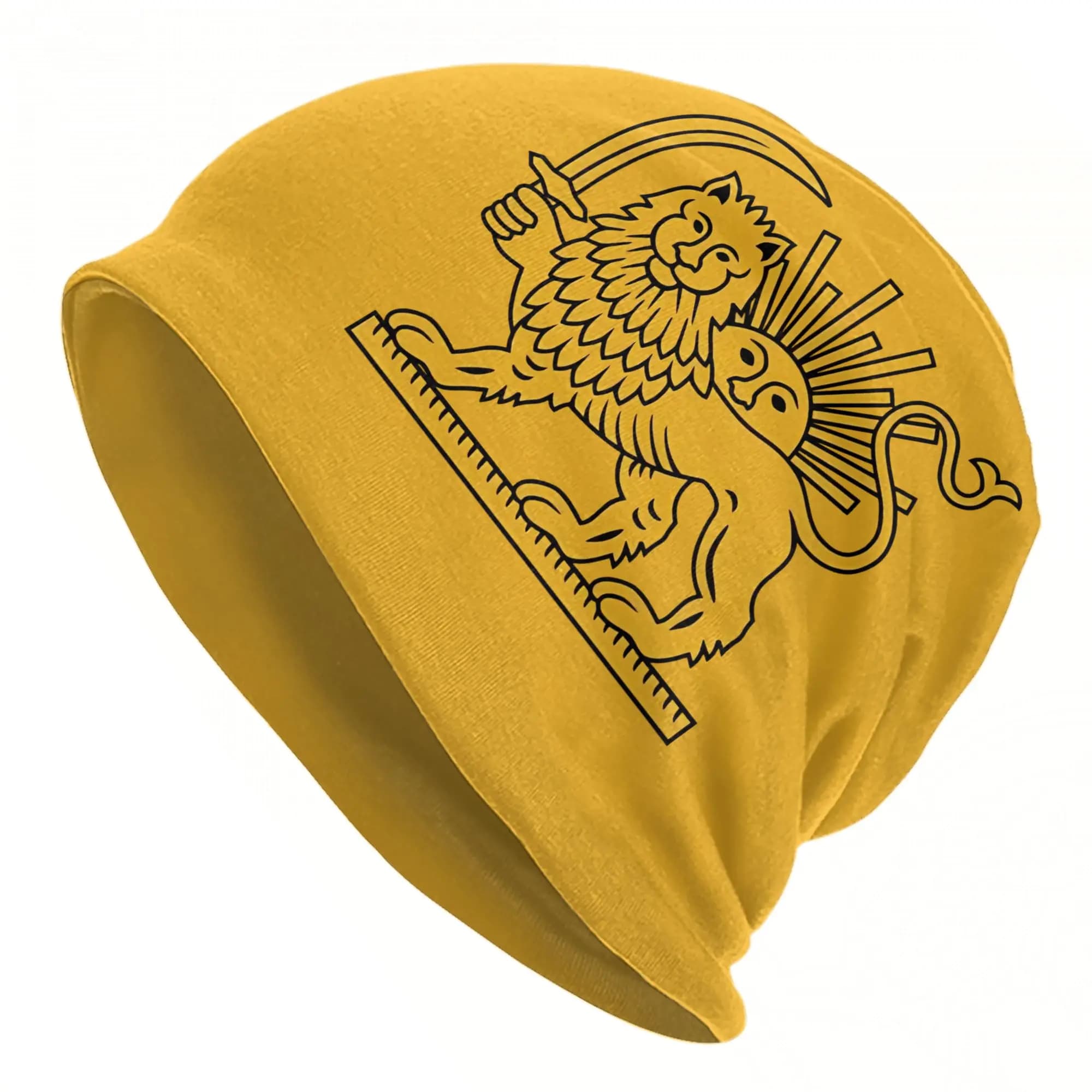 Cappello Beanie con Emblema della Bandiera Iraniana, Leone e Sole, Unisex, Stile Goth, Caldo e Versatile