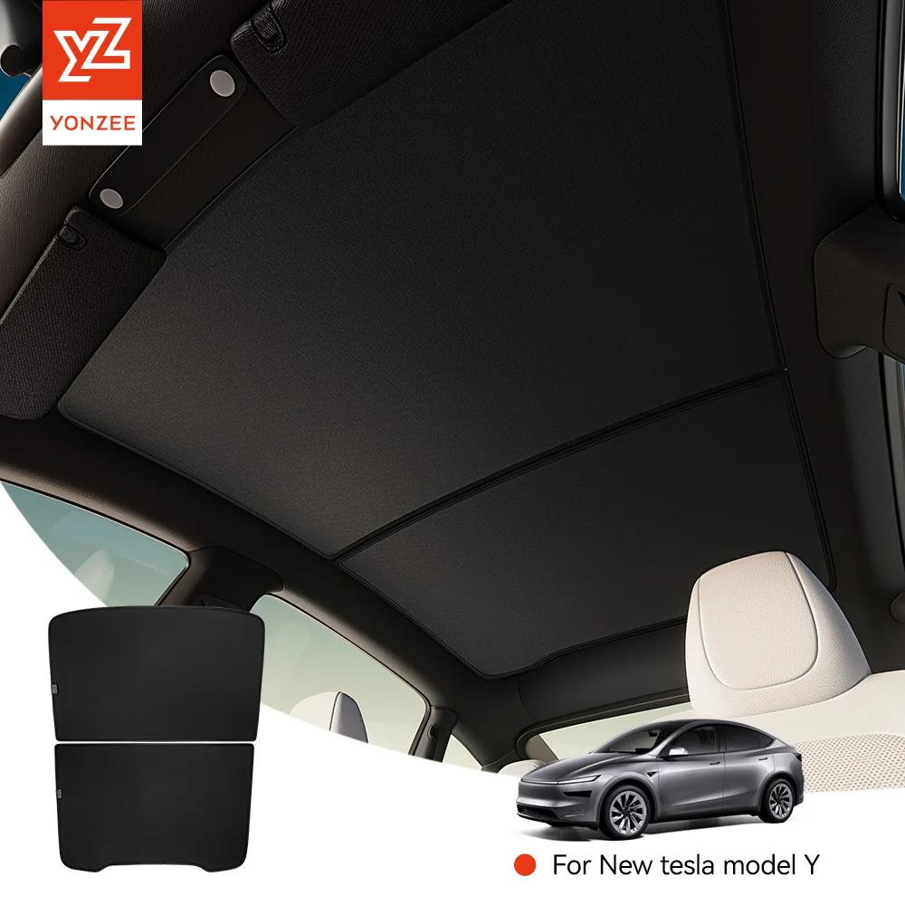 YZ sunshade for Tesla Model 3 Y Highland Juniper 2025-2026, black, honeycomb, for rear and front roof, glass