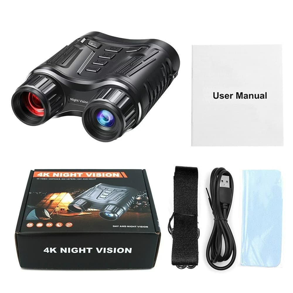 Binocolo con Visione Notturna Ricaricabile da 3,2 Pollici, Telecamera a Infrarossi 4K UHD, Zoom 8X, 300M per Caccia, Campeggio, Nautica NV2180
