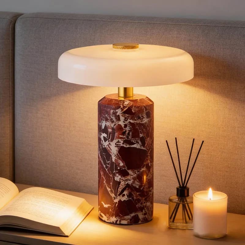 Modern Bedside Table Lamp Marble Pattern Base Small Night Light for Bedroom