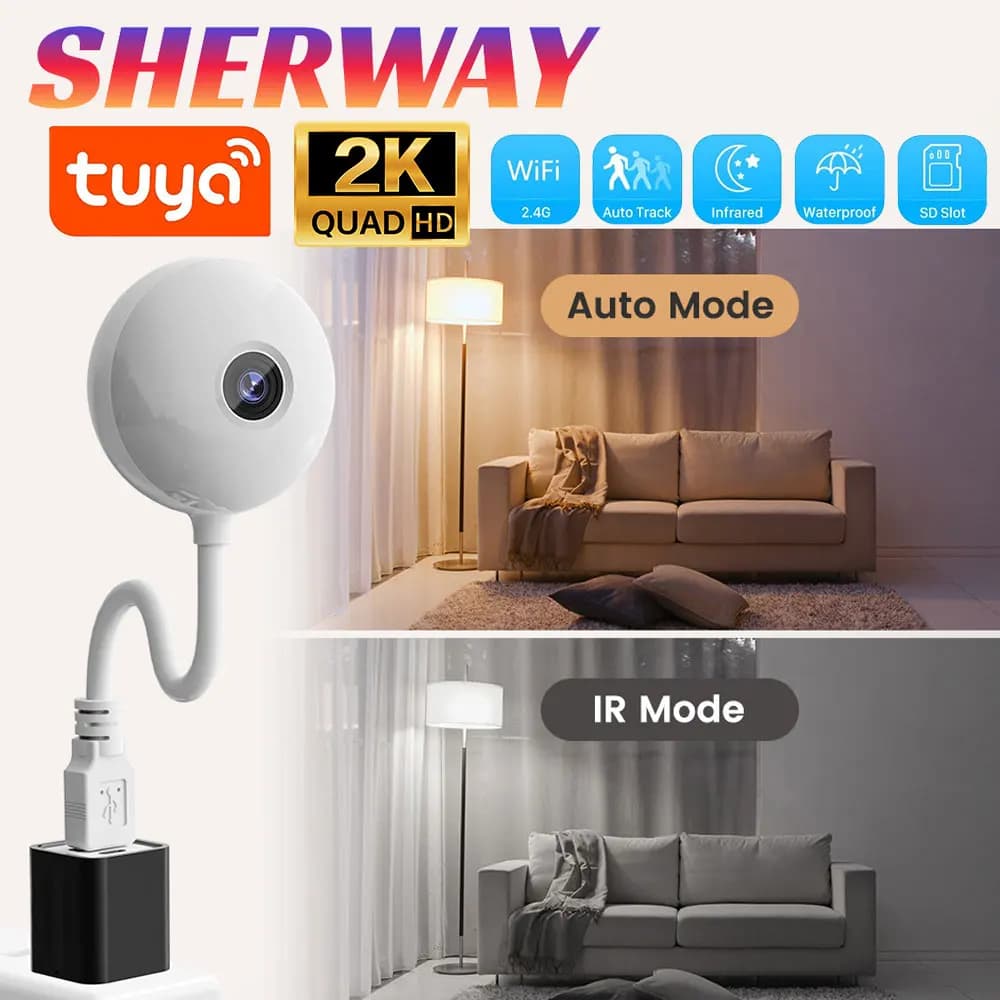 Tuya Smart USB Lampadina Mini Wifi Telecamera Interna 2K 5MP Telecamera di sicurezza per Baby Monitor Monitoraggio automatico Sorveglianza IP wireless