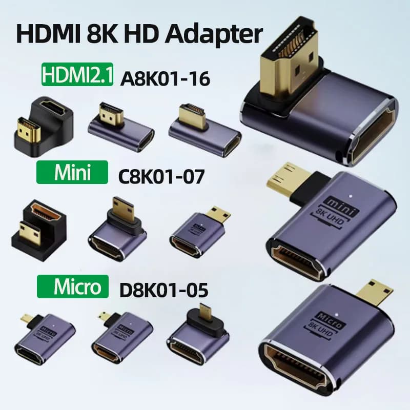 1PC HDMI2.1 48Gbps 8K@60Hz 4K@120Hz Adattatore ad altissima velocità Convertitore Mini/Micro HDMI a HDMI per PS5 X/S PC Proiettore HDTV