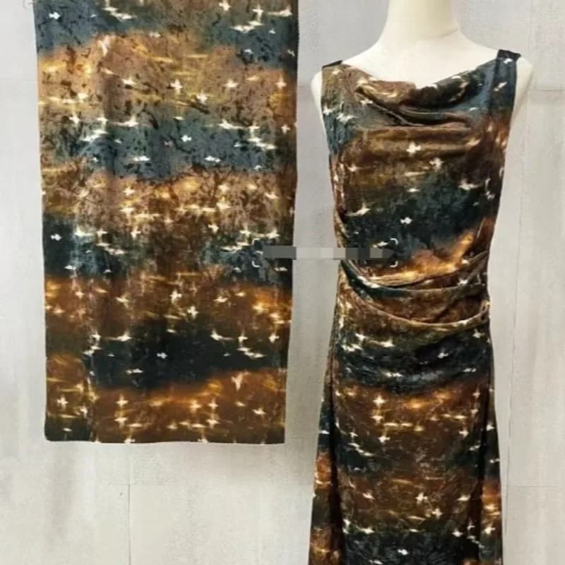 Brown Premium Diamond Velvet Printed Fluid Drape Retro Qipao Autumn Niche Floral Long Dress Fabric Women Sewing Accessories