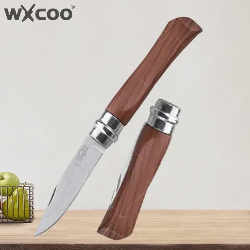 WXCOO Stainless Steel Folding Pocket Knife Kitchen Accessories Vegetable Fruit Knife Wooden Handle for Kitchen Household
