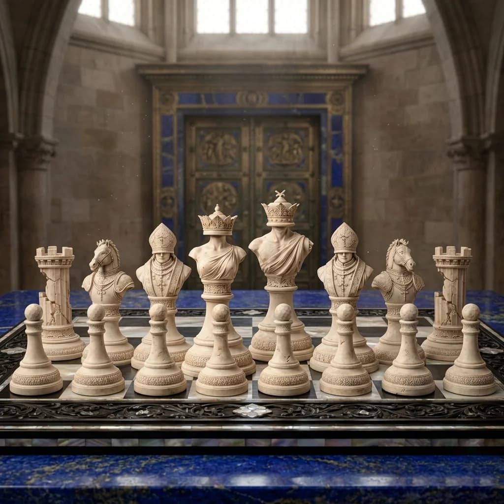 16 Pcs Throne Carving Chess Piece Statue Enlarged Chess Piece Palace Retro Style Figurines Desktop decorative ornaments
