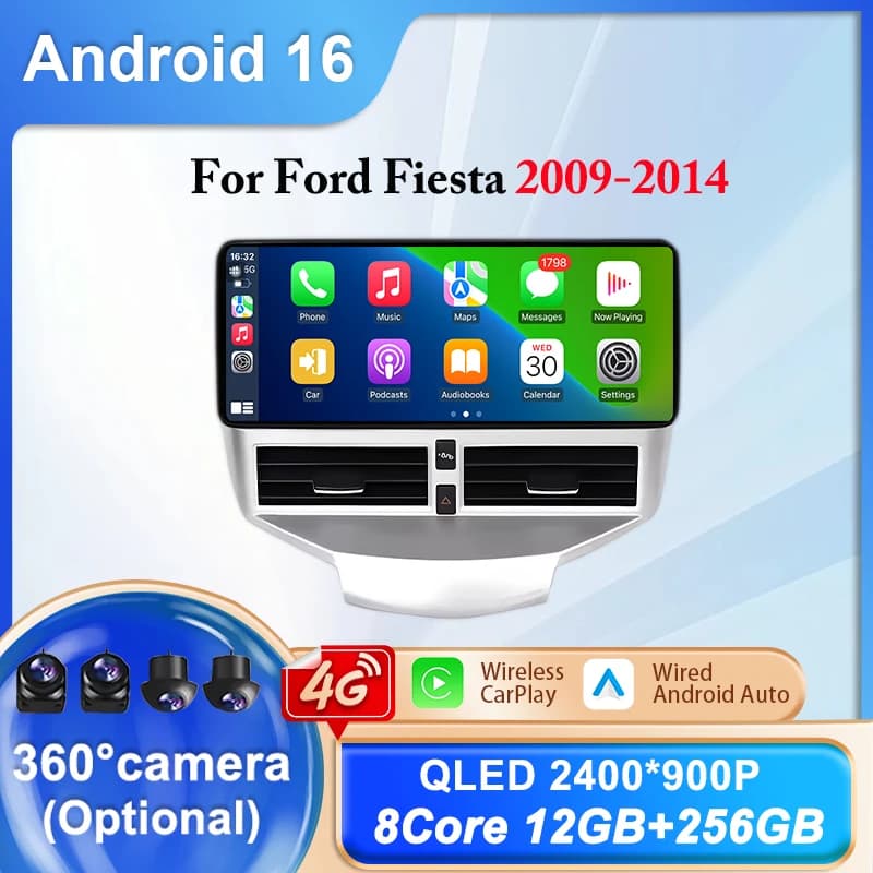 Autoradio Android 16 with 12.3 Screen for Ford Fiesta 2009-2014, 8-Core, 12G+256G, Multimedia player, Stereo receiver, GPS, Navigation, WIFI