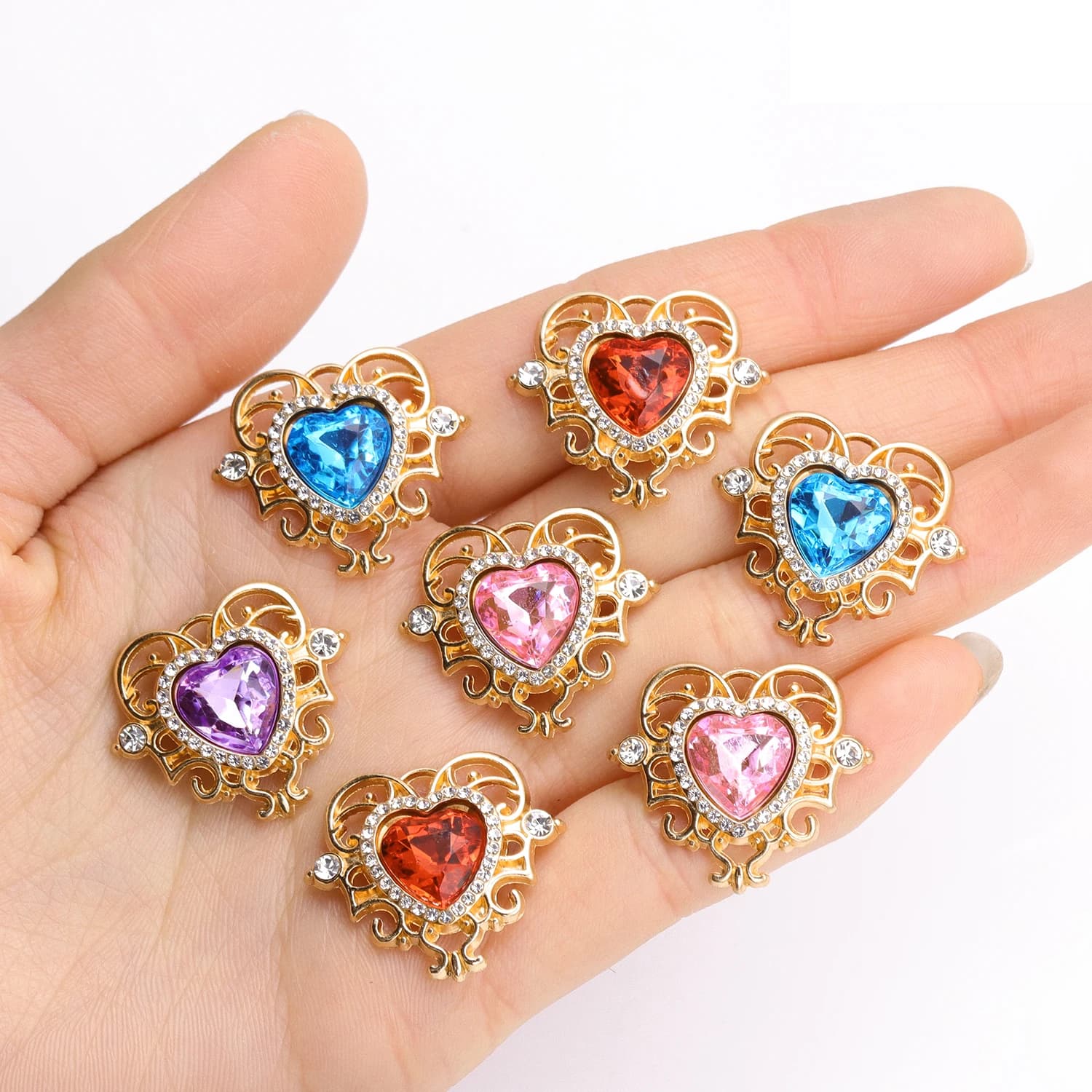 10 pz 4 colori stile barocco cristallo amore lega charms zirconi cuore pendente per creazione di gioielli fai da te collana braccialetto accessori
