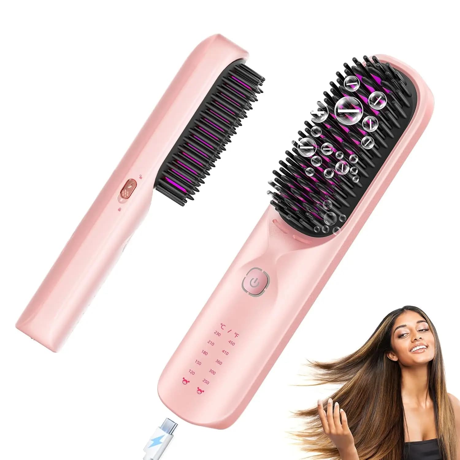 10000 mAh 5S wireless hair plate comb brush Quick heating for travel - 300 m negative ions for cream-free shine for women