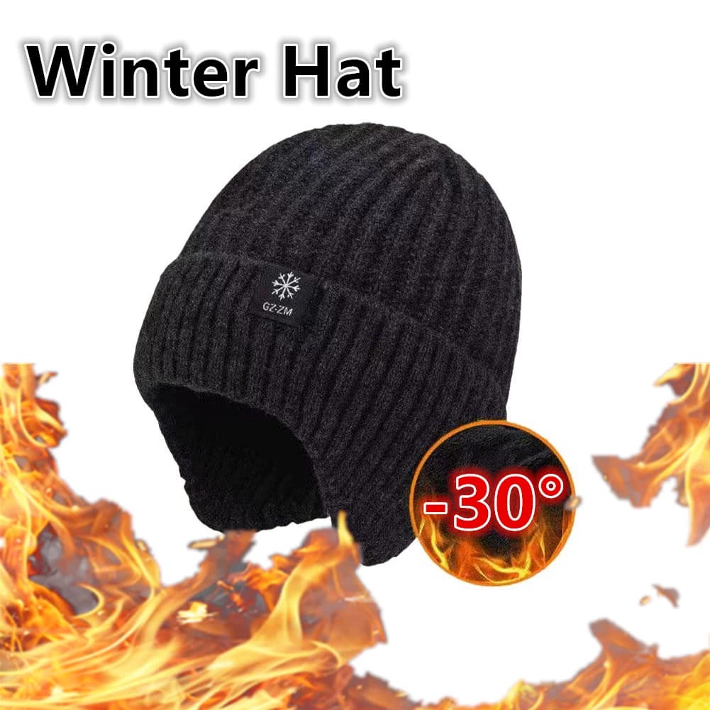 Outdoor Men Winter Knitted Hat Plush Warmth Peaked Cap Earmuff Casual Fashion Faux Fur Lined Bomber Hats Cycling Ear Protection