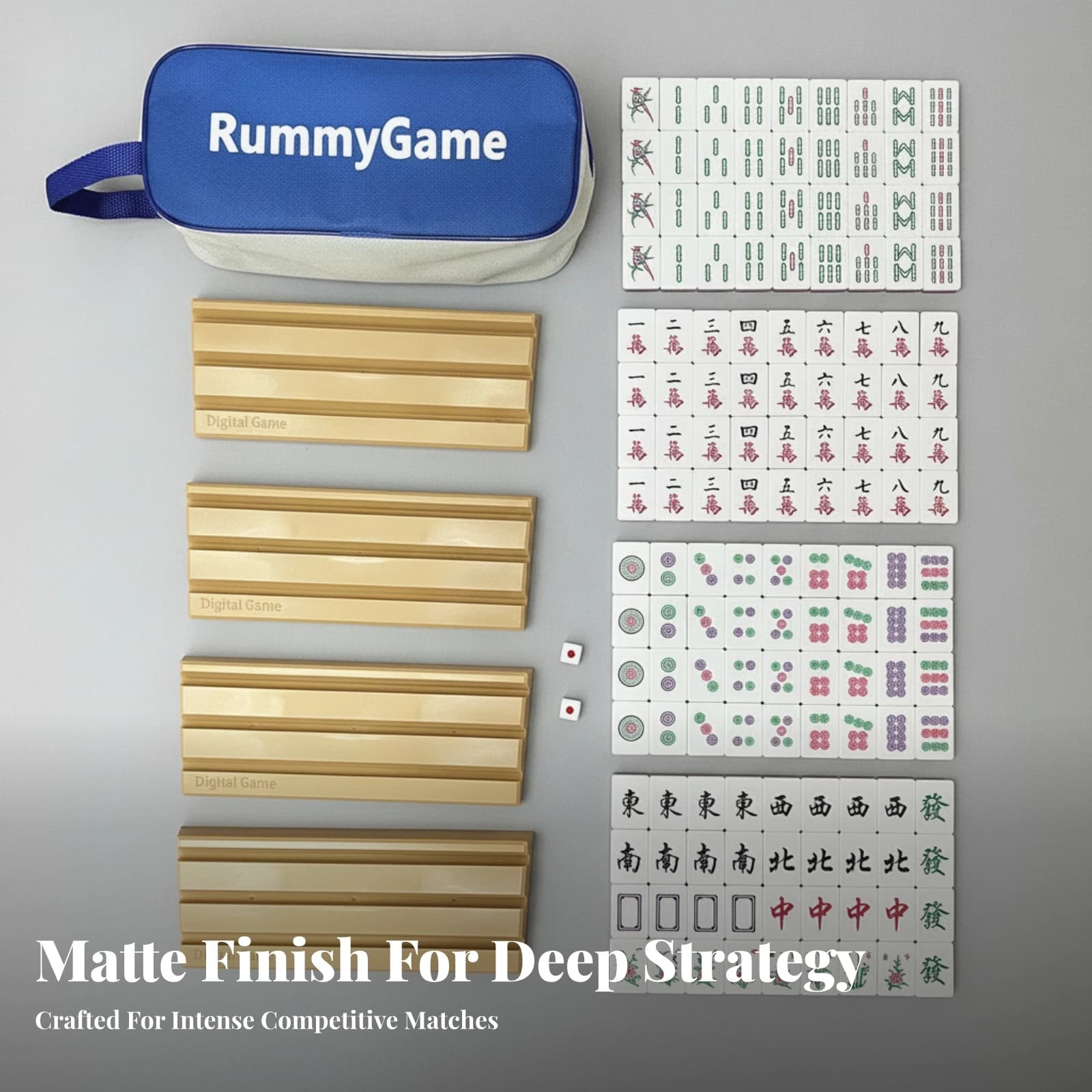 Tabletop Game Portable Mahjong Tile Set with Accessories for Family, Home, Community Events