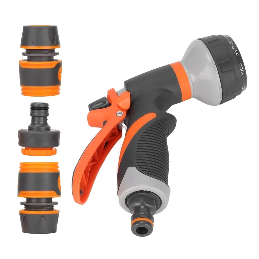 ABS,TPR Garden Hose Nozzle Orange and Grey Ergonomic Handle Garden Water Hose Nozzle 8 Spray Patterns adjustable Garden Tool