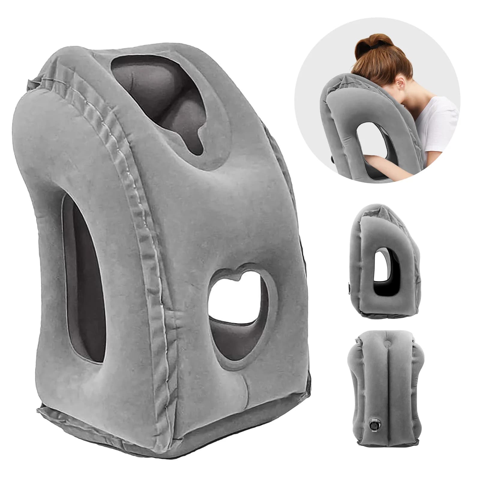 Cuscino da viaggio gonfiabile da 1 pezzo, cuscino per aereo con design con valvola brevettata, accessori da viaggio con supporto per collo e testa, da viaggio