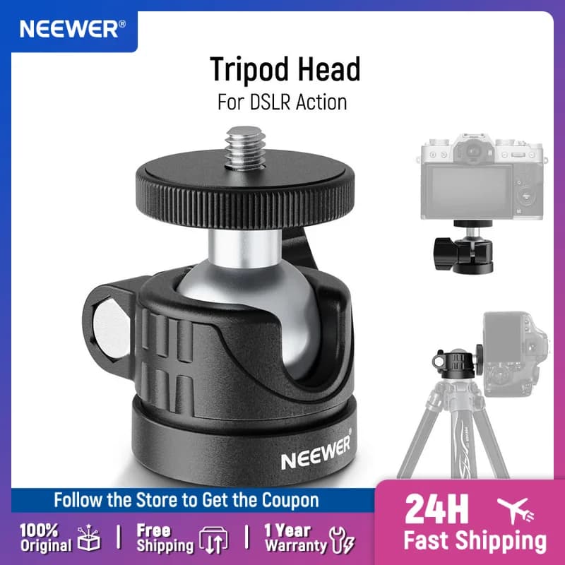 NEEWER Mini testa a sfera, adattatore per montaggio su fotocamera con testa per treppiede portatile per cursore monopiede con luce anulare a LED per videocamera d'azione DSLR