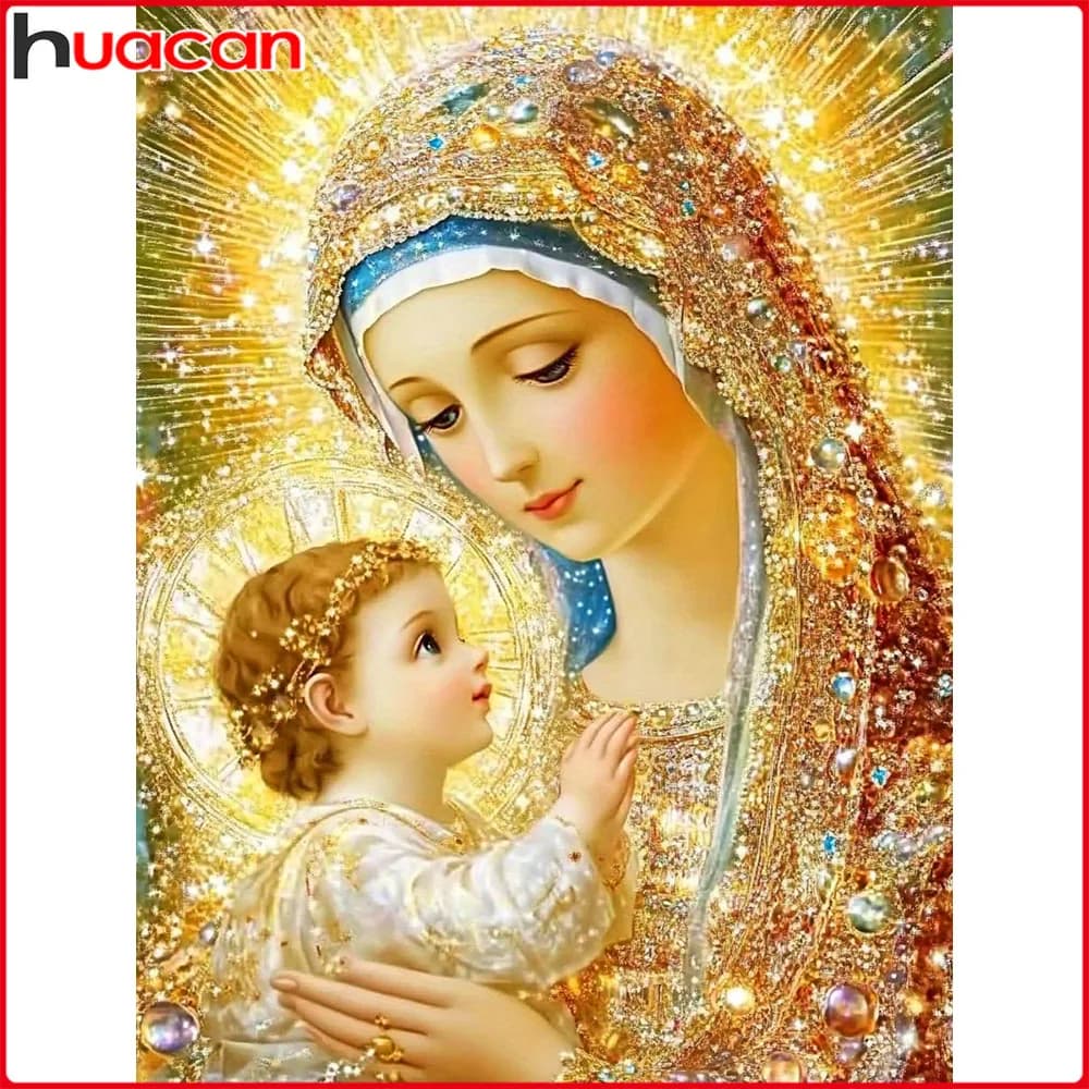 Huacan 5D DIY Diamond Painting Vergine Maria per Bambini, Mosaico Diamantato Ritratto Religioso, Nuovo 2026, Quadri Decorativi